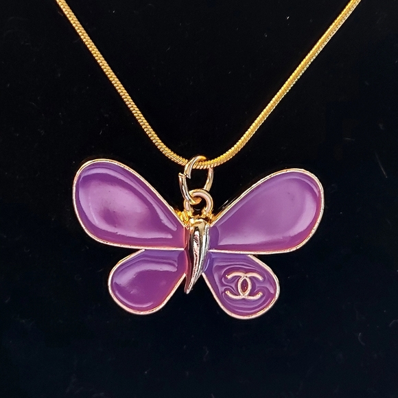 Upcycled Jewelry - Purple Butterfly Pendant Necklace #31